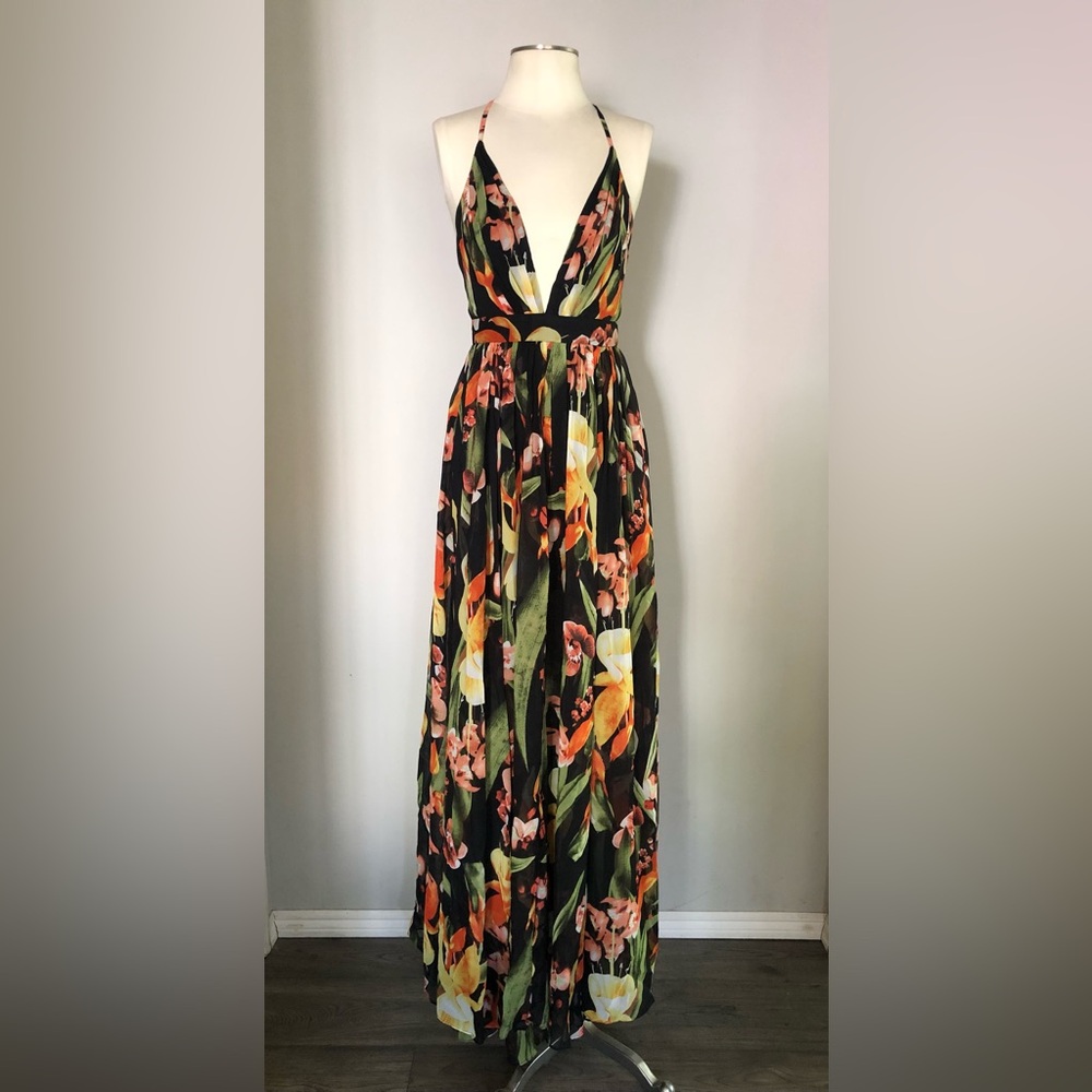 NWT - LUXXEL | Orange Pink Floral Maxi Dress Resort Wear S - Picture 3 of 7